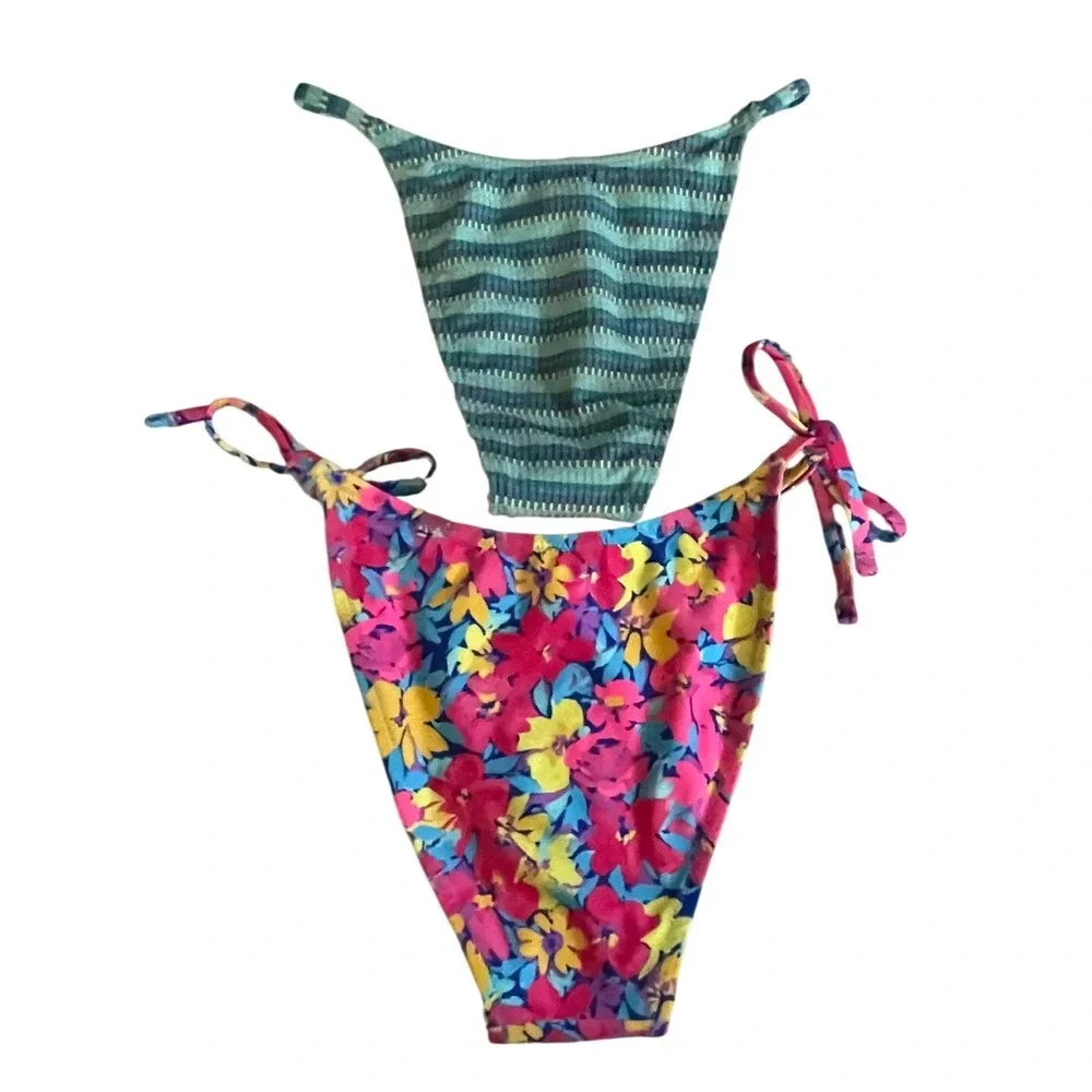 Wild Fable Bikini Bottom Bundle Reversible Floral Polka Dot Stripe XXS 2 pairs